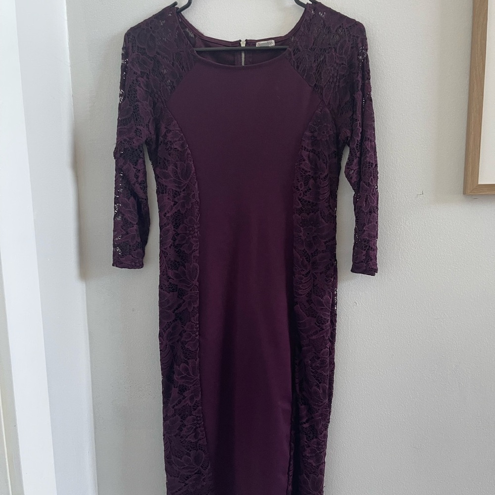 Elegant Lace Panel Dress in Deep Purple